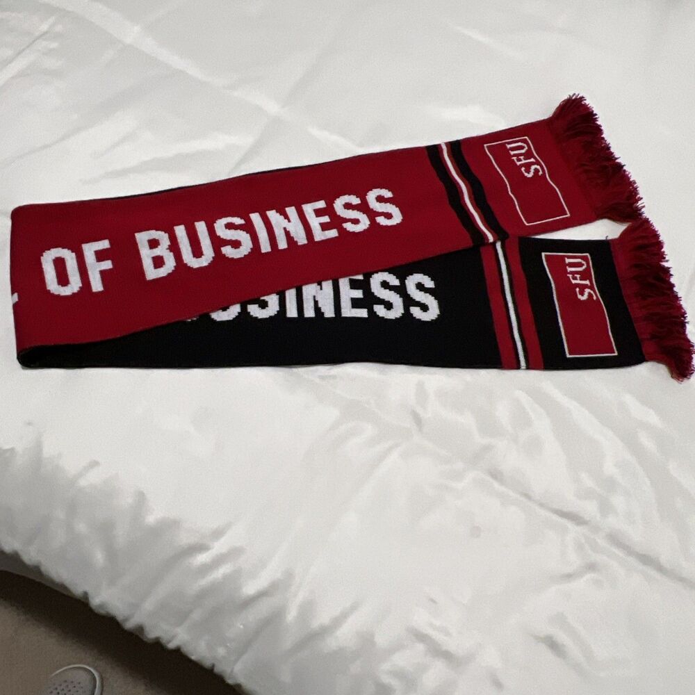 SFU Simon Fraser Beedie School Of Business Red White Scarf Tassels Double Lined